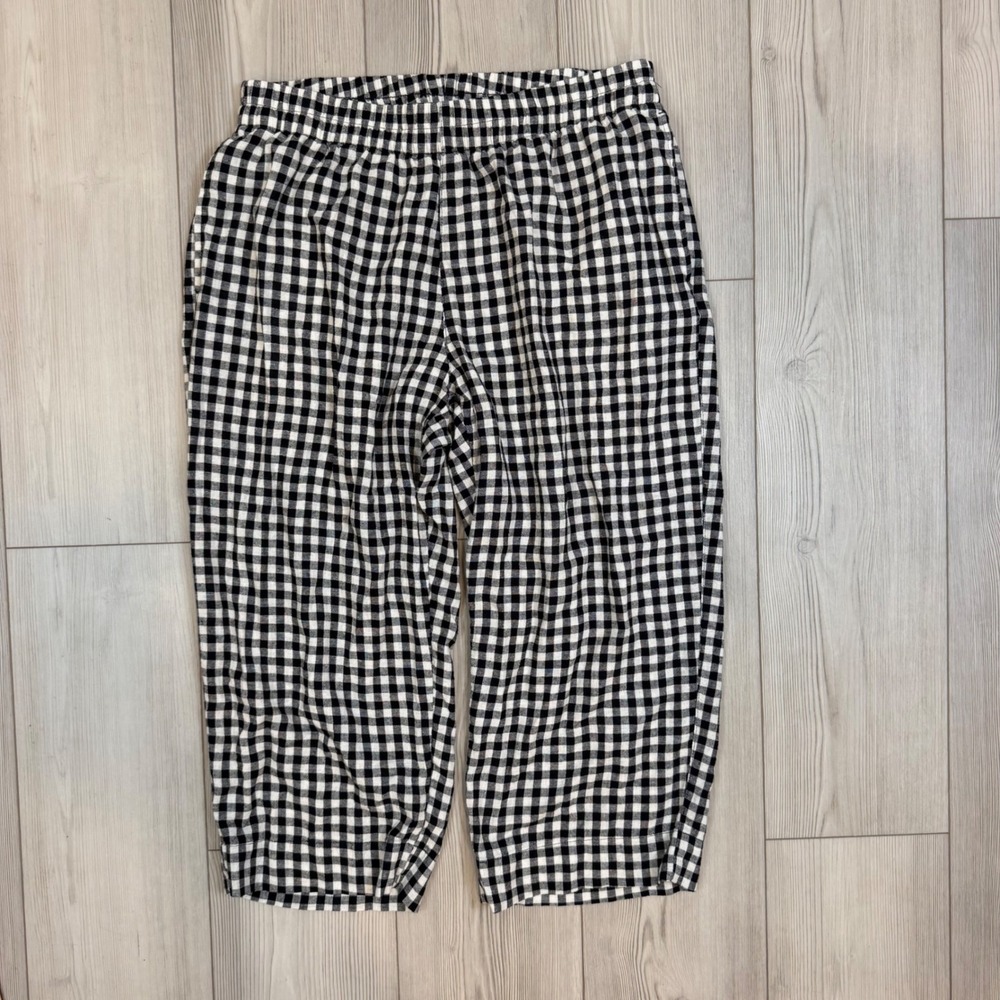 Old Navy High Rise Linen Blend Gingham Straight Leg Pants Cropped Petite Large